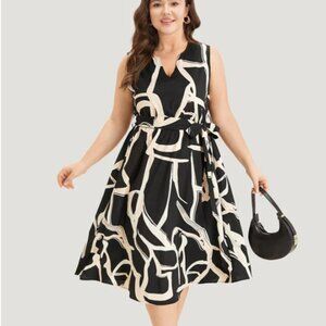 BloomChic Geometric Print Pocket Notched Belted Tank Dress 1XL us 14